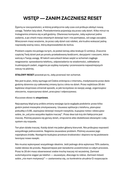 STALOWY RESET - program zmiany umysłu w 20 dni